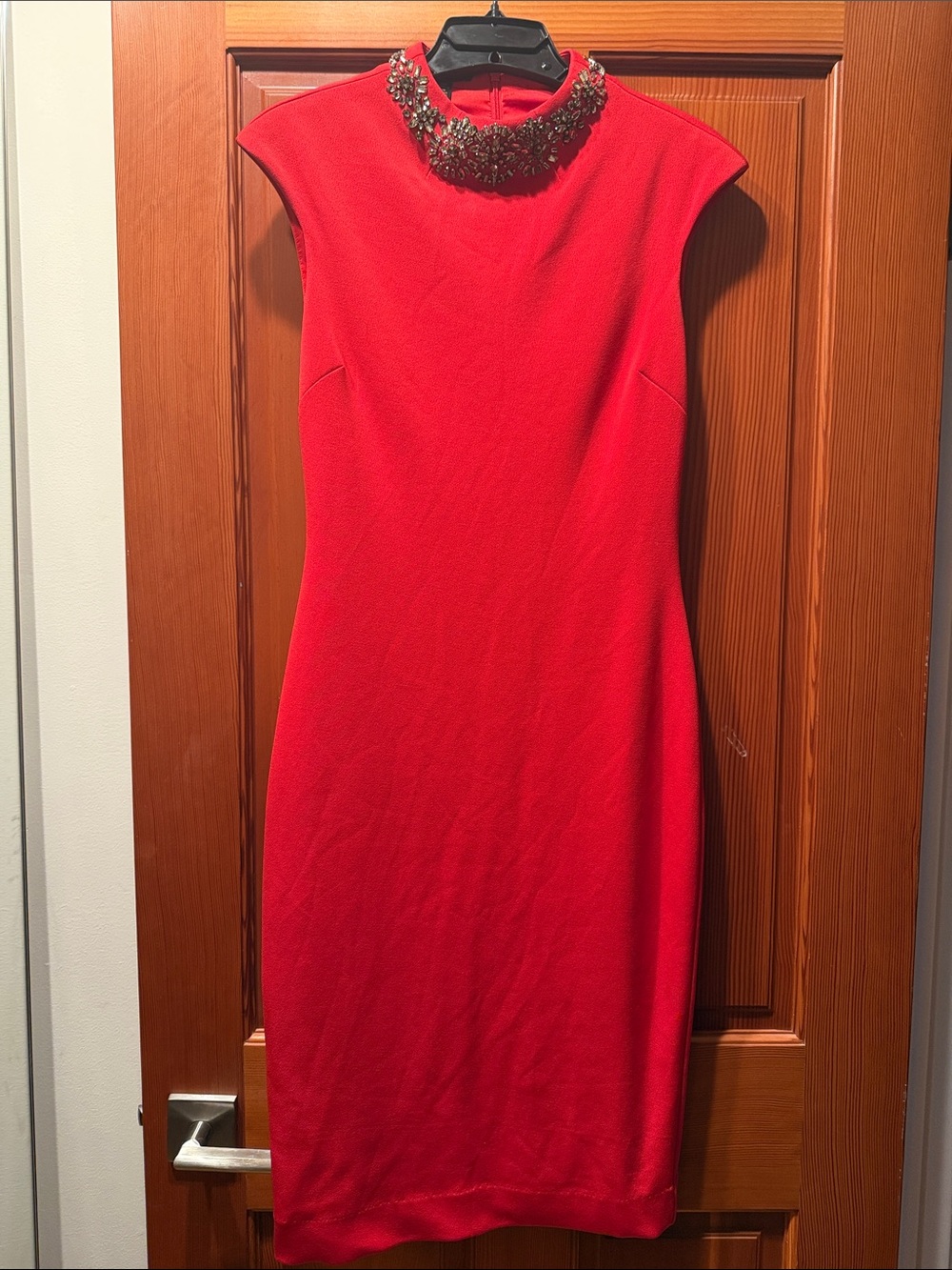 Ted Baker Red Midi Dress with Jeweled Collar TB 2 US 4/6